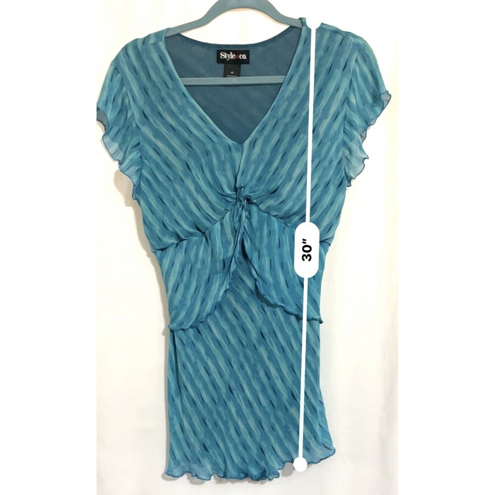 Style & Co Shirt Turquoise Pullover Cap Sleeve Layered Ruffle Vneck Women’s 14 - Picture 6 of 6